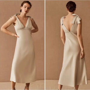 Sachin & Babi Sierra V-Neck Satin Midi slip Dress beige aesthetic quiet luxury